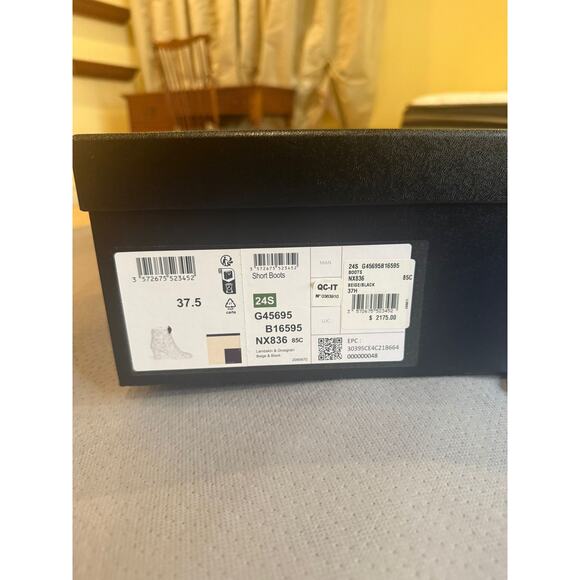 Chanel Short Boots Women 37.5 Beige Black Lambskin Grosgrain Bow Cap Toe BOW - Picture 5 of 5